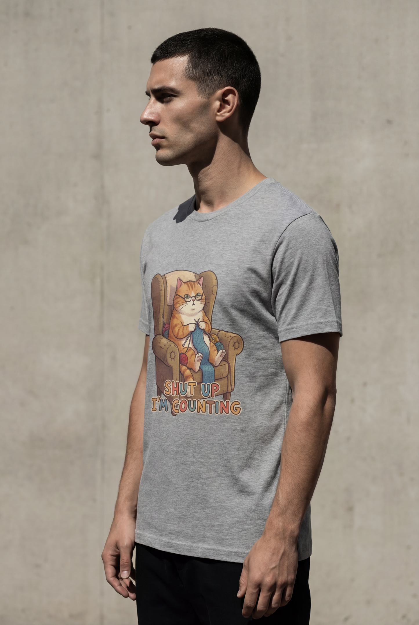 Cat Knitting T‑Shirt – “Shut Up I’m Counting” Cute Lazy Cat Tee