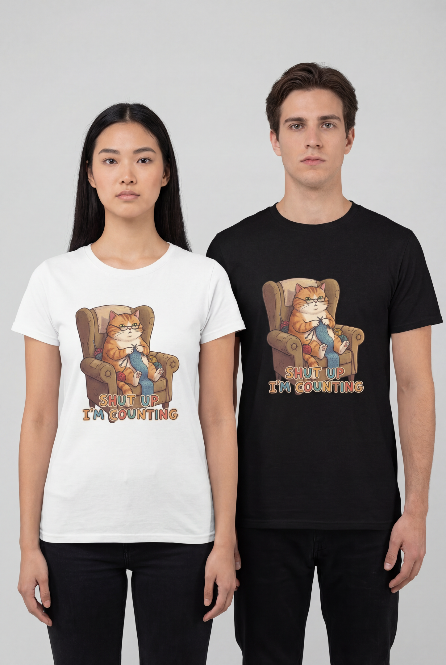 Cat Knitting T‑Shirt – “Shut Up I’m Counting” Cute Lazy Cat Tee