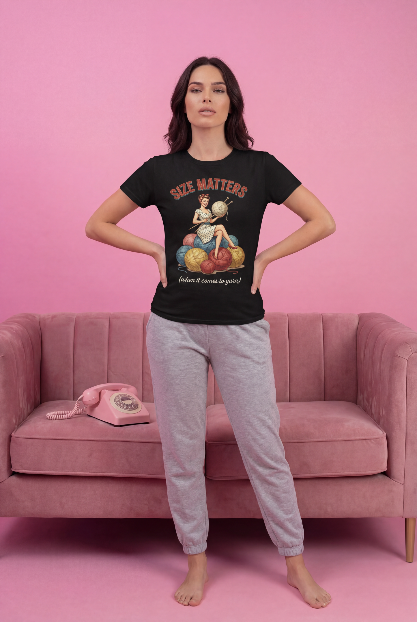 Size Matters Knitting Tee — Vintage Knitter Graphic T-Shirt