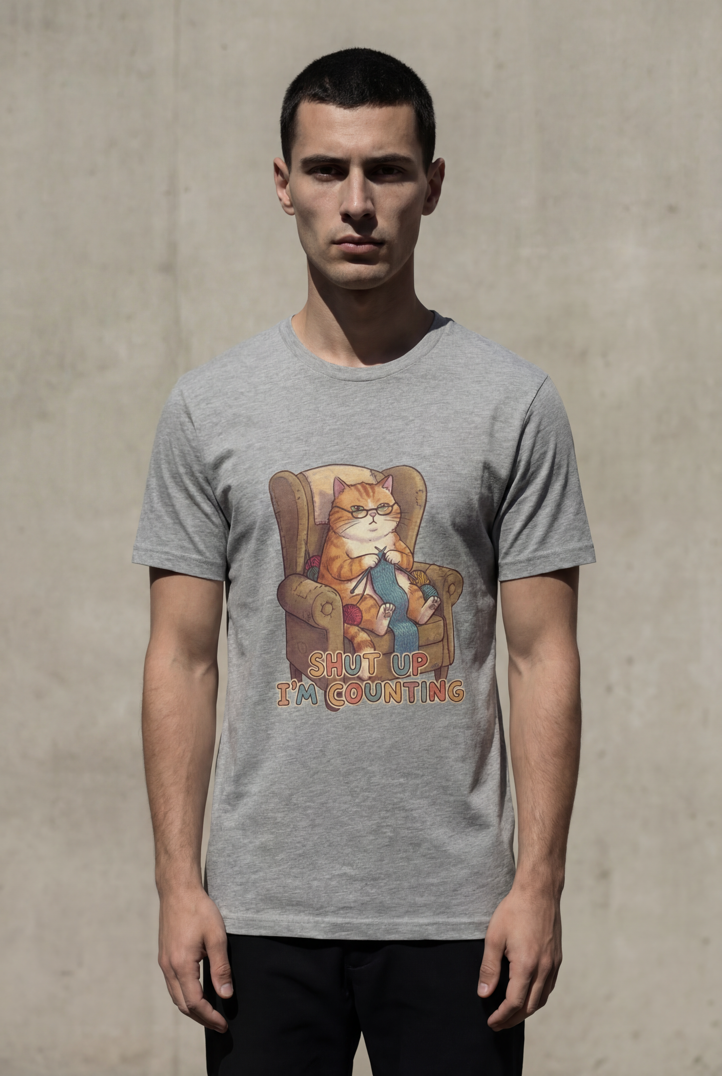 Cat Knitting T‑Shirt – “Shut Up I’m Counting” Cute Lazy Cat Tee