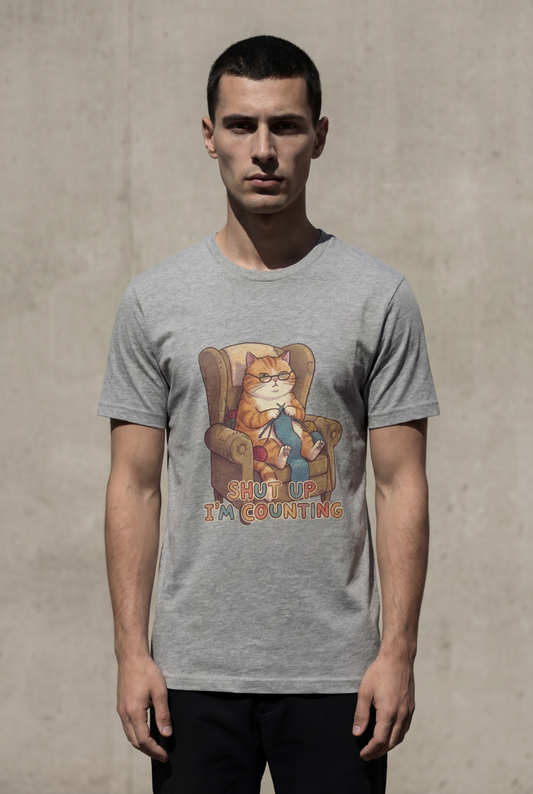 Cat Knitting T‑Shirt – “Shut Up I’m Counting” Cute Lazy Cat Tee