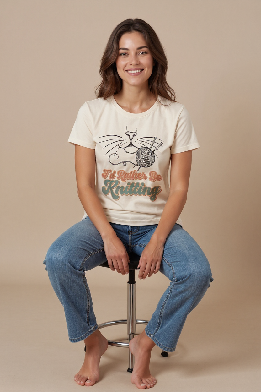 I’d Rather Be Knitting – Funny Knitter Tee for People Who Love Yarn More Than Plans