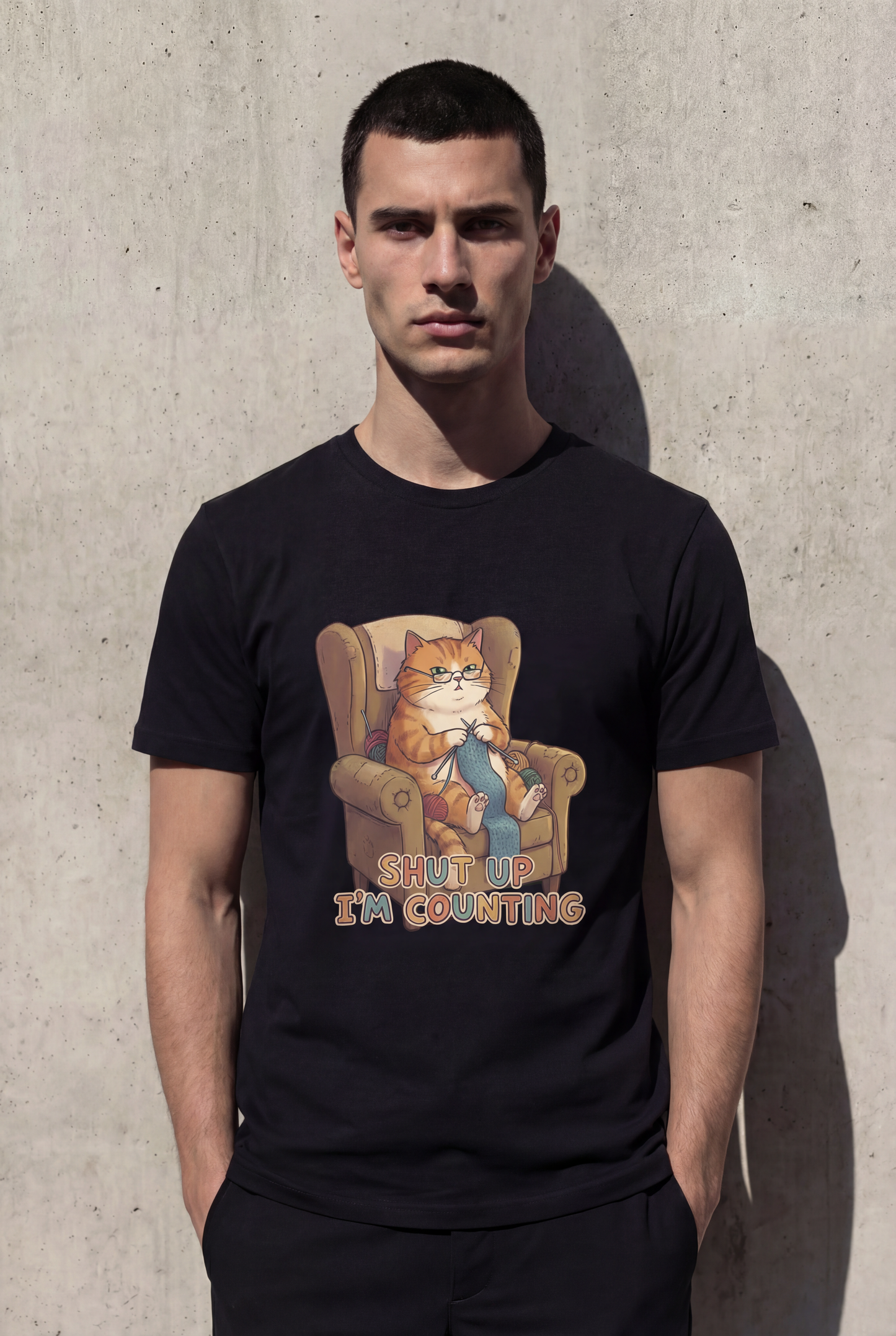 Cat Knitting T‑Shirt – “Shut Up I’m Counting” Cute Lazy Cat Tee