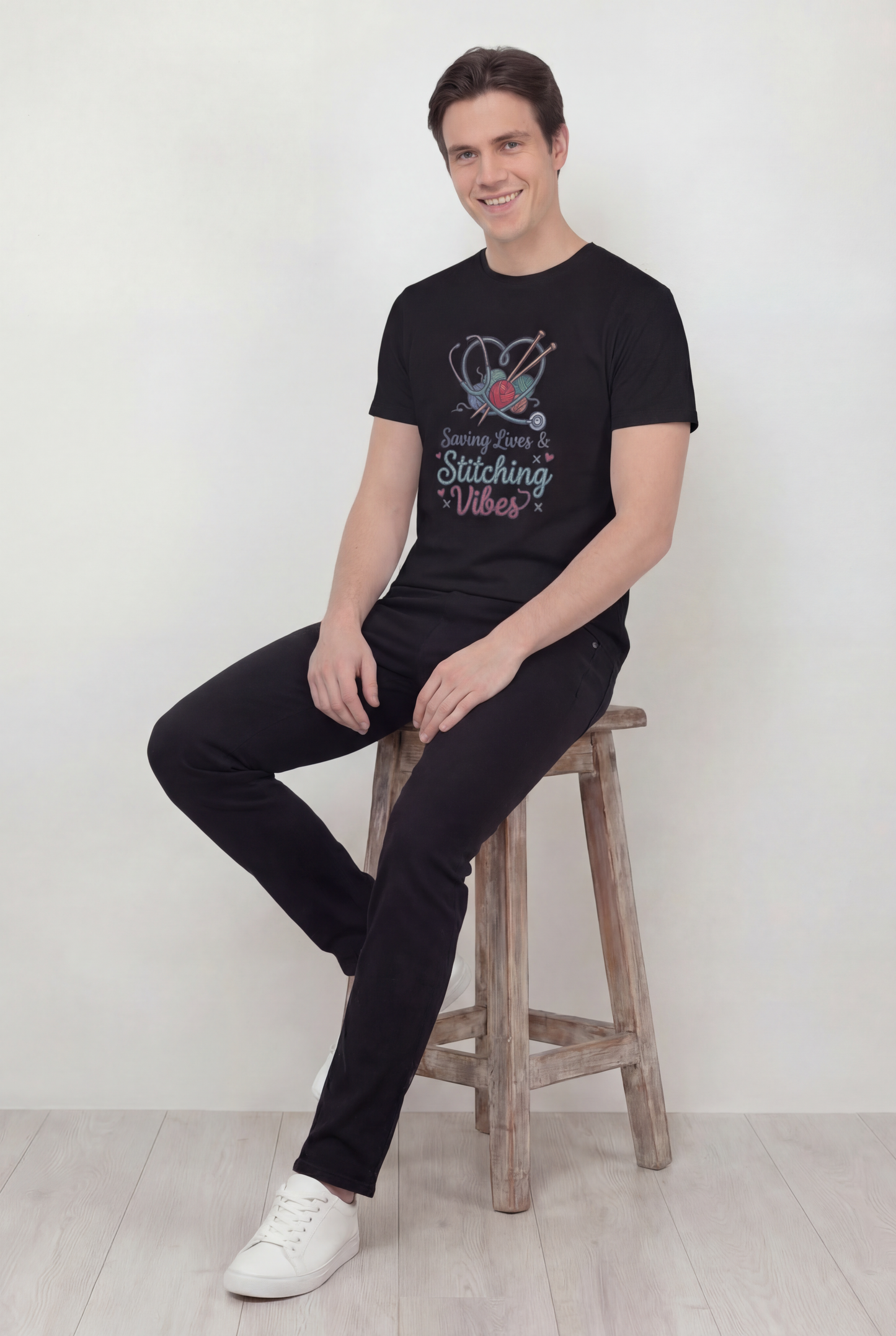 Stitching Vibes Tee — "Saving Lives & Stitching Vibes" Sewing Nurse Craft Shirt
