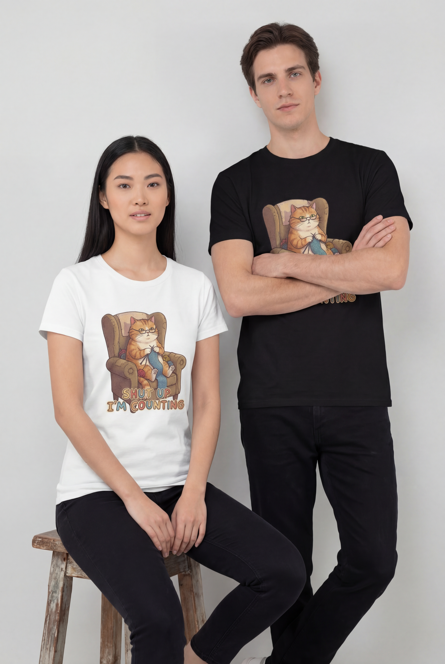 Cat Knitting T‑Shirt – “Shut Up I’m Counting” Cute Lazy Cat Tee